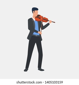 Man standing and playing violin. Performance, sound, music, profession concept. Vector illustration can be used for presentation slide, poster, new projects