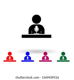 Man standing with podium and microphones multi color icon. Simple glyph, flat vector of media icons for ui and ux, website or mobile application