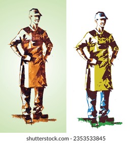 Hombre parado con ilustración de pose, hombre indio con kurti y percha, personaje con poses y emociones diferentes.