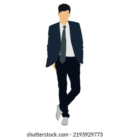man standing pose with jacket and tie, editable vector 