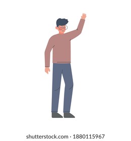 Hombre de pie con mano alzada, Voluntariado de tipo, Votación, Ilustración de vectores con el concepto de libertad de elección