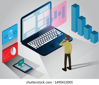 A man is standing for read a document from website on laptop, online technology concept - vector Illustration
vector; disruption technology; creative; commerce; innovation