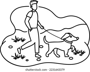 man standing with retriever dog in nature Concept, Tourists with Pet vector color icon design, Outdoor weekend Activity symbol, Tourist Holidays Scene Sign, Happy people at Vacation stock illustration