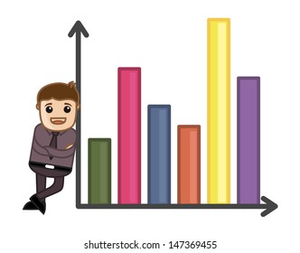 Man Standing with Retro Graph - Business Cartoon Character Vector