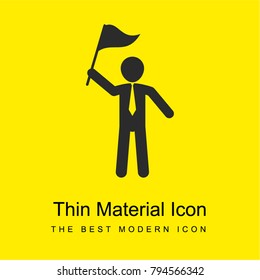 Man standing rising a flag in his right hand bright yellow material minimal icon or logo design