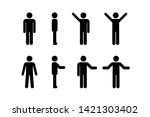 Man standing set, stick figure human. Vector illustration, pictogram of different human poses on white