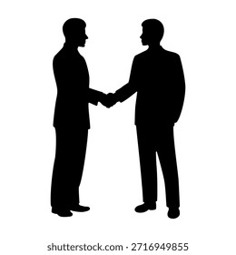 Man standing and shaking hands with seated man silhouette vector