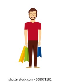 man standing with shopping bags over white background. colorful design. vector illustration