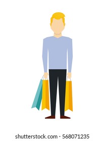 man standing with shopping bags over white background. colorful design. vector illustration