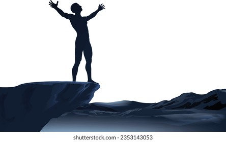 A man standing silhouette with arms up raised possibly in praise or worship or just happiness