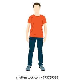 Man standing, silhouette, flat icon, people,  blue and red color, isolated on white background