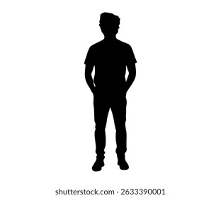 Man standing silhouette. Man with hands in pocket standing silhouette vector design and illustration.