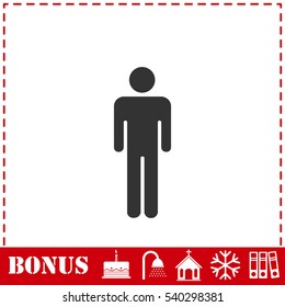 Man standing silhouette icon flat. Simple vector symbol and bonus icon