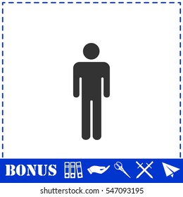 Man standing silhouette icon flat. Simple vector symbol and bonus icon