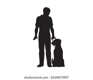 A Man Standing with Sitting Dog Silhouette