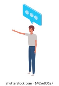 man standing with speech bubble on white background