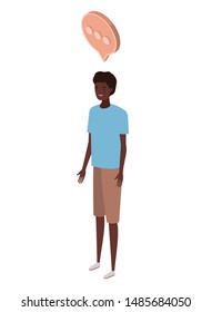 man standing with speech bubble on white background
