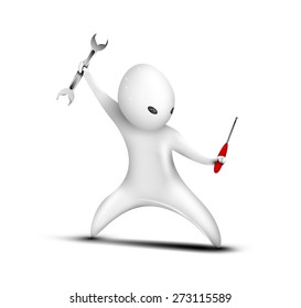  man standing with a steel wrench. Vector. Isolated white background.