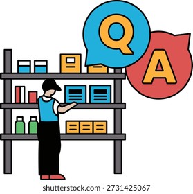 A man is standing in a store aisle, looking at a shelf. The shelf is full of boxes and bottles. Concept of curiosity and exploration, as the man is examining the items on the shelf