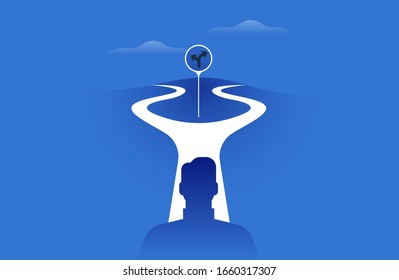 Man standing in street crossroad, modern flat gradient illustration for psychology guidance or career path concept. Lost person stuck between two decisions, business opportunity or life choice idea.