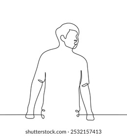 man standing stunned with mouth open - one line art vector. concept emotion of shock, paralysis, confusion, fear, curiosity. Handmade vector not AI