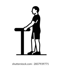 Man Standing At Table Ergonomic Desk Black Vector Icon