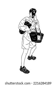 Man standing and taking a picture of himself through a mirror
urban lifestyle hand drawn art illustration