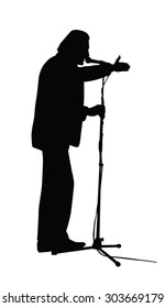 man standing and talking on the microphone vector silhouette