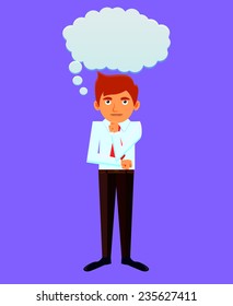 Man standing with thinking bubble above his head