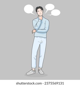 Man standing thinking guessing wondering looking answer