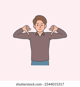 Hombre de pie pulgares abajo signo ambos mano ilustrador de Vector