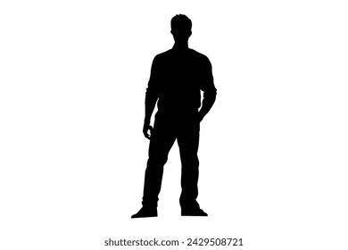 Man standing in trousers and shirt, isolated vector silhouette