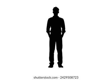 Man standing in trousers and shirt, isolated vector silhouette