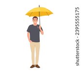 Man standing with umbrella. Flat vector illustration isolated on white background