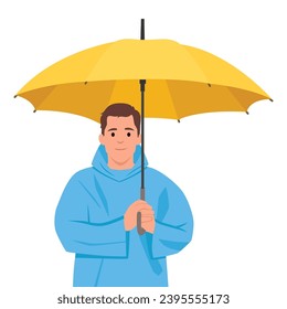 Man standing with umbrella. Flat vector illustration isolated on white background