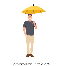 Man standing with umbrella. Flat vector illustration isolated on white background