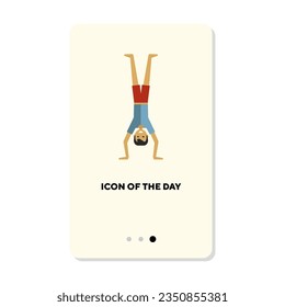 Man standing upside down flat icon. Vertical sign or vector illustration of person exercising at home or gym. Sports, fitness, health concept for web design and apps