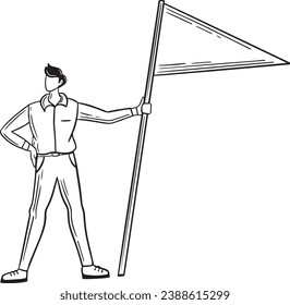 Mann mit Siegesflagge, handgezeichnet, Vektorgrafik