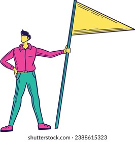 man standing with victory flag hand drawn vector illustration