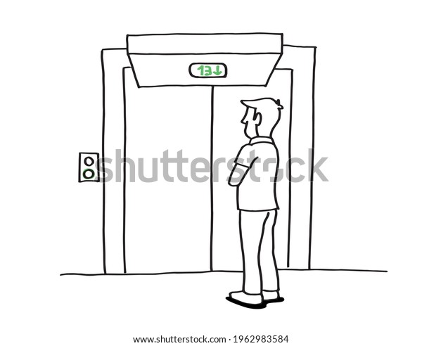 Man Standing Waiting Elevator Black White Stock Vector (Royalty Free ...