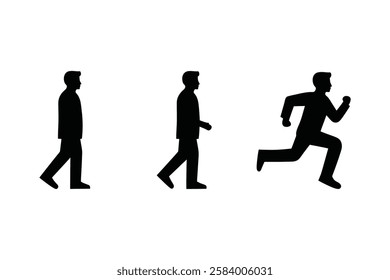 Man Standing, Walking, and Running Icons – Minimalist Vector Set