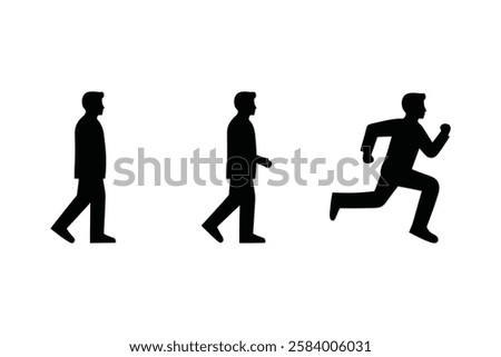 Man Standing, Walking, and Running Icons – Minimalist Vector Set