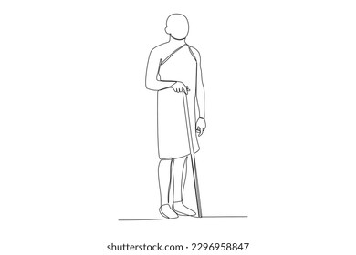 A man standing wearing Masai tribal clothing. Africa tribe one-line drawing