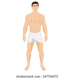 Man is standing  in the white underwear