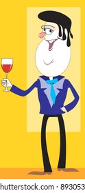 A man standing with a wine glass in hand  	