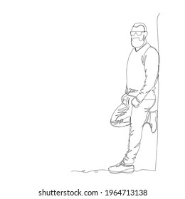 a man stands against a wall. vector illustration. one line. a continuous line. contour drawing