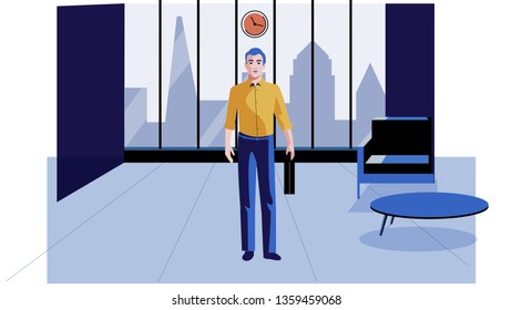 a man stands alone in a modern office