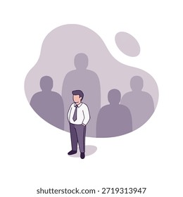 A man stands confidently in front of a group of shadowy figures, symbolizing leadership or individuality.