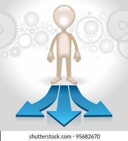 a man stands in front of the arrows indicate the different direction of motion