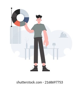 A man stands in full growth with a color wheel. Design. Element for presentations, sites. Vector illustration